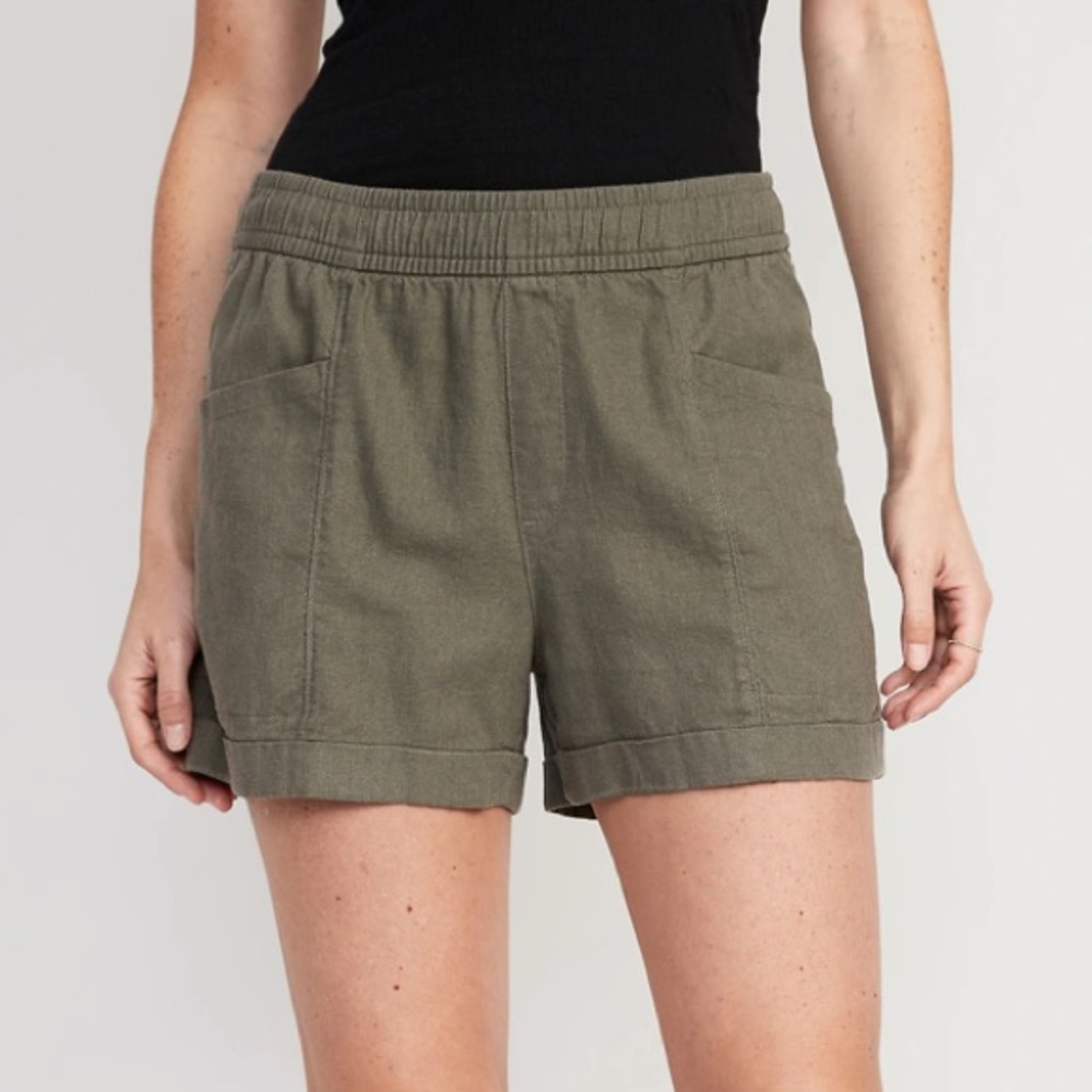 🆕 High-Waisted Elastic Waist Pull-On Linen Shorts